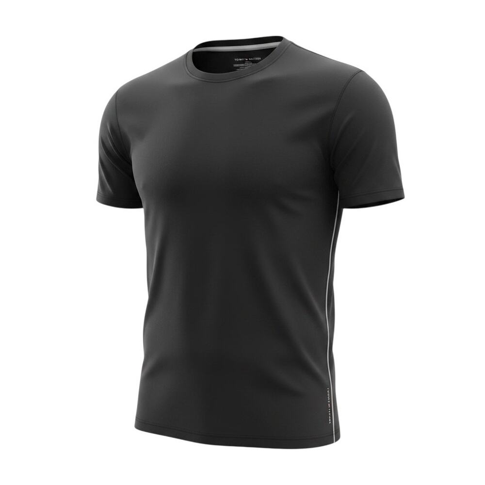 Tommy Hilfiger Black Crew Neck T-Shirt White Side Stripe Men's Large
